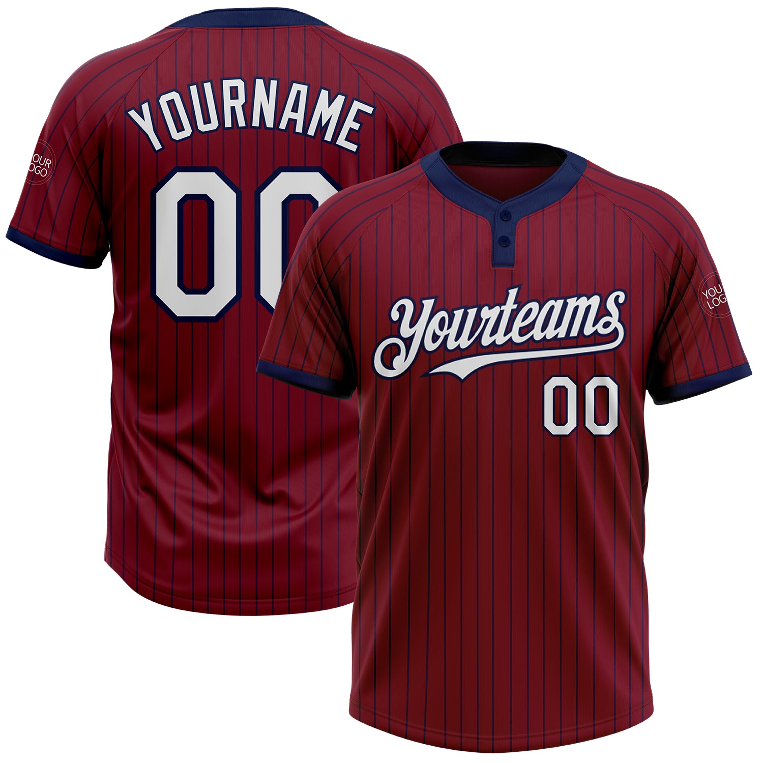 Custom Softball Jersey Two-Button Unisex Crimson Navy Pinstripe White Personalized Crimson Navy Pinstripe White Two-Button