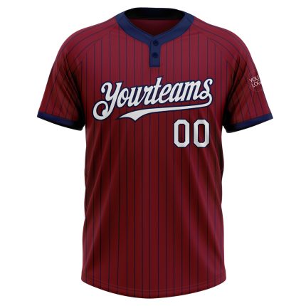 Custom Name and Number Pinstripe Softball Jersey Unisex Two-Button Crimson Navy White Personalized Crimson Navy Pinstripe
