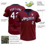 Custom Name and Number Pinstripe Softball Jersey Unisex Two-Button Crimson Navy White Personalized Crimson Navy Pinstripe