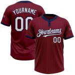 Custom Name and Number Pinstripe Softball Jersey Unisex Two-Button Crimson Navy White Personalized Crimson Navy Pinstripe