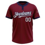 Custom Softball Jersey Two-Button Unisex Crimson Navy Pinstripe White Personalized Crimson Navy Pinstripe White Two-Button