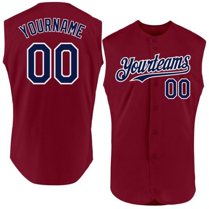 Custom Personalized Baseball Jersey Crimson Navy-White Authentic Sleeveless with Name and Number Personalized Crimson Navy-White