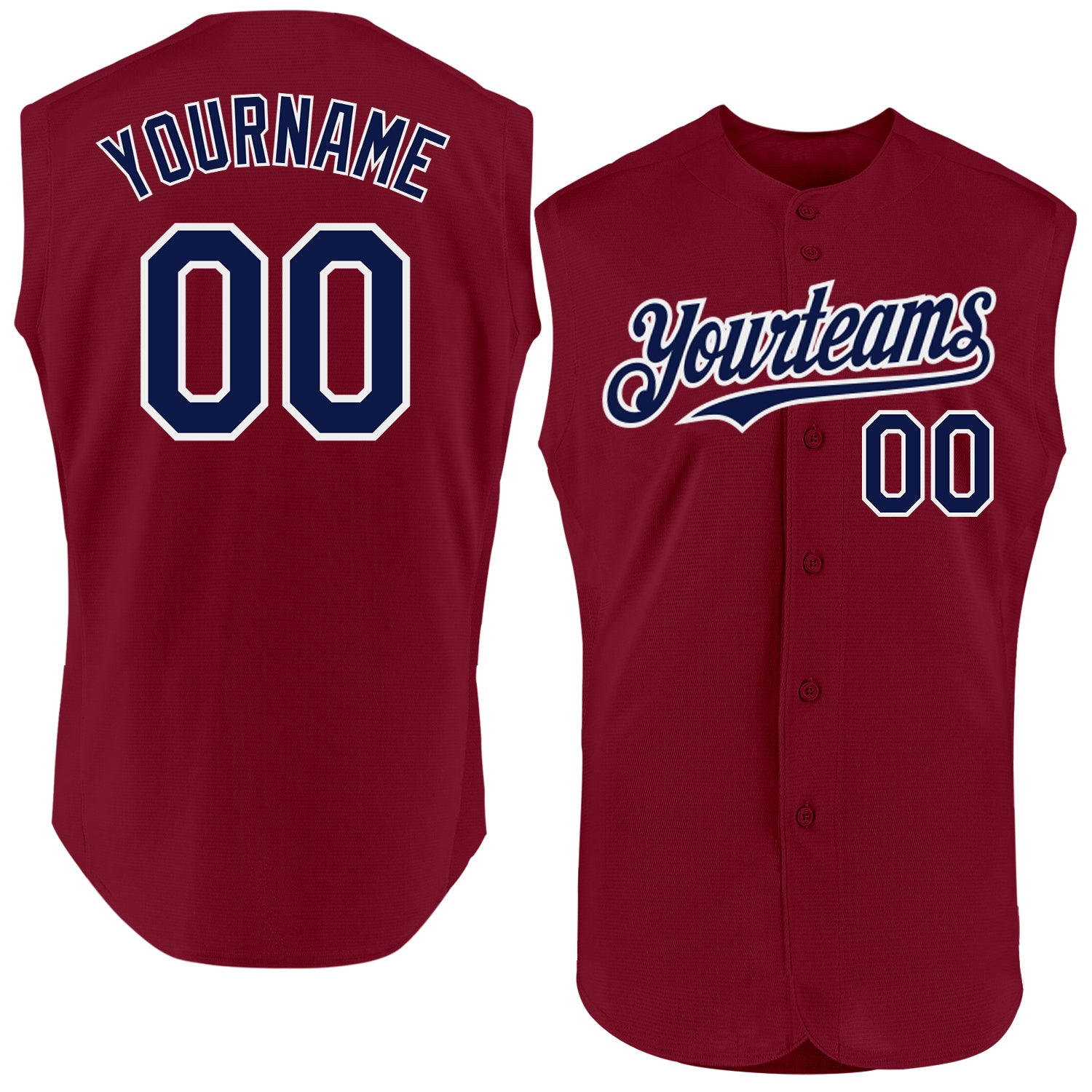 Custom Personalized Baseball Jersey Crimson Navy-White Authentic Sleeveless with Name and Number Personalized Crimson Navy-White