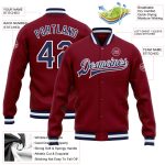 Personalized Varsity Letterman Jacket in Crimson Navy-White Bomber Style Personalized Crimson Navy-White Bomber Full-Snap