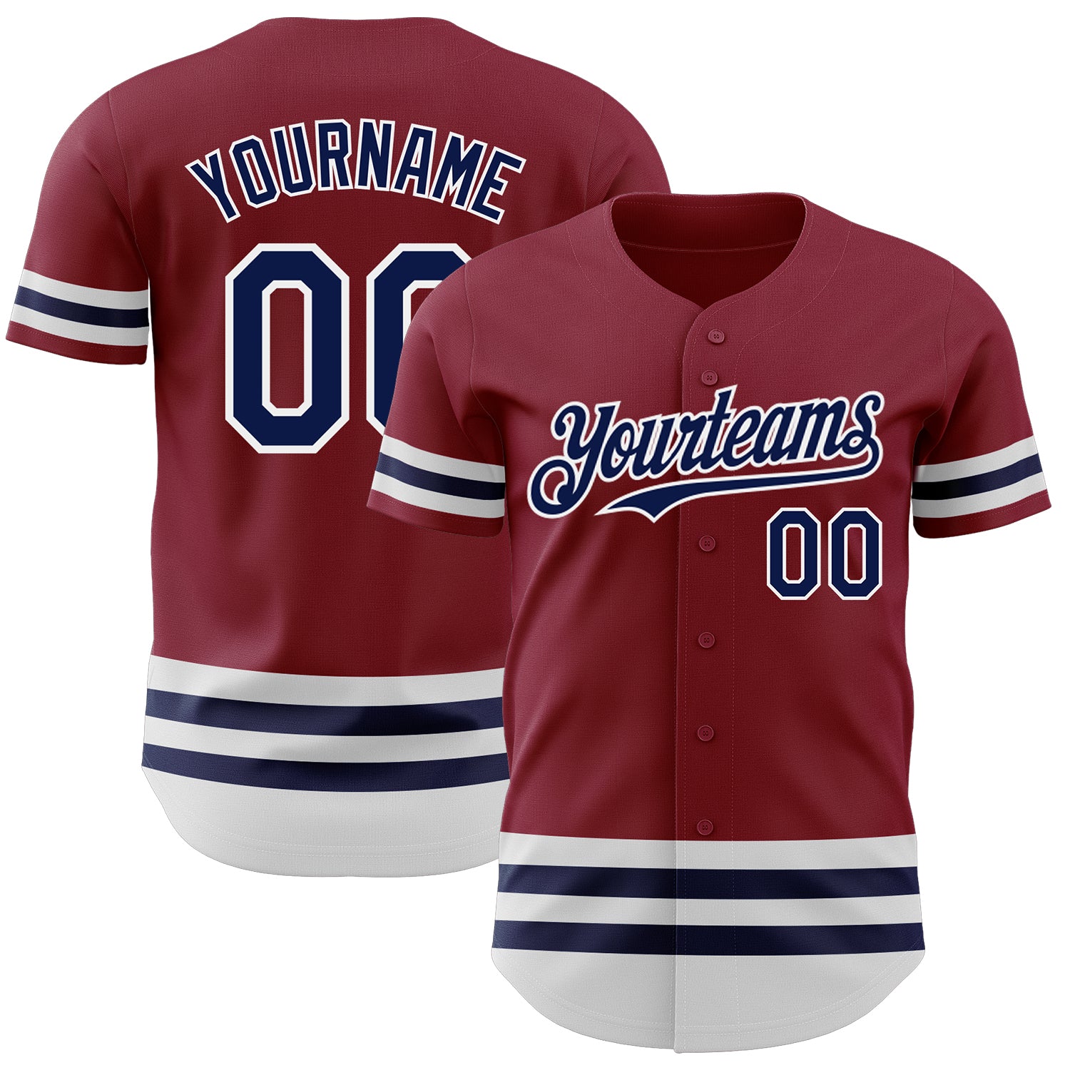 Personalized Baseball Jersey in Crimson and Navy-White Line Design Personalized Crimson Navy-White Line Baseball Jersey