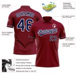 Custom Name and Number Performance Golf Polo Shirt - Personalized Crimson Navy-White Design Personalized Crimson Navy-White