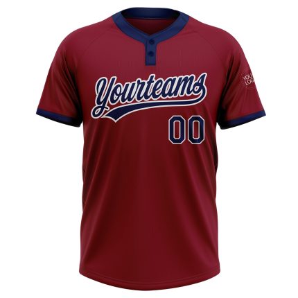 Custom Name Number Softball Jersey Unisex Crimson Navy-White Two-Button Personalized Design Personalized Crimson Navy-White