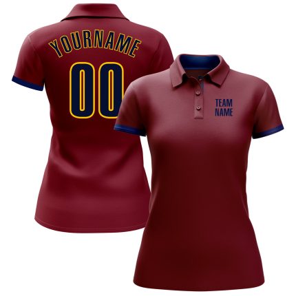 Personalized Performance Golf Polo Shirt - Crimson Navy Yellow Personalized Crimson Navy-Yellow Performance Golf Polo Shirt