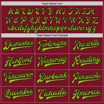 Custom Name and Number Two-Tone Varsity Letterman Bomber Jacket in Crimson Neon Green-Black Personalized Crimson Neon Green-Black