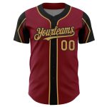 Custom Name Number Baseball Jersey in Crimson Old Gold-Black, 3 Colors, Authentic Design, Personalized Team Apparel Personalized