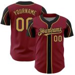 Personalized Crimson Old Gold Black Baseball Jersey - Custom 3 Color Arm Shapes Personalized Crimson Old Gold-Black 3 Colors