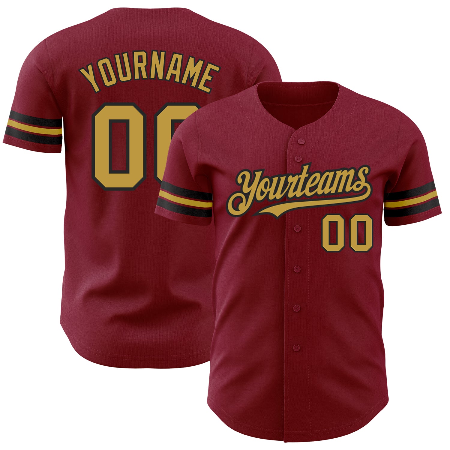 Custom Crimson and Old Gold Black Baseball Jersey - Authentic Design Personalized Crimson Old Gold-Black Authentic Baseball