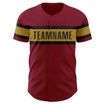 Personalized Crimson Black Gold Baseball Jersey - Custom Team Apparel 3 Personalized Crimson Old Gold-Black Baseball Jersey