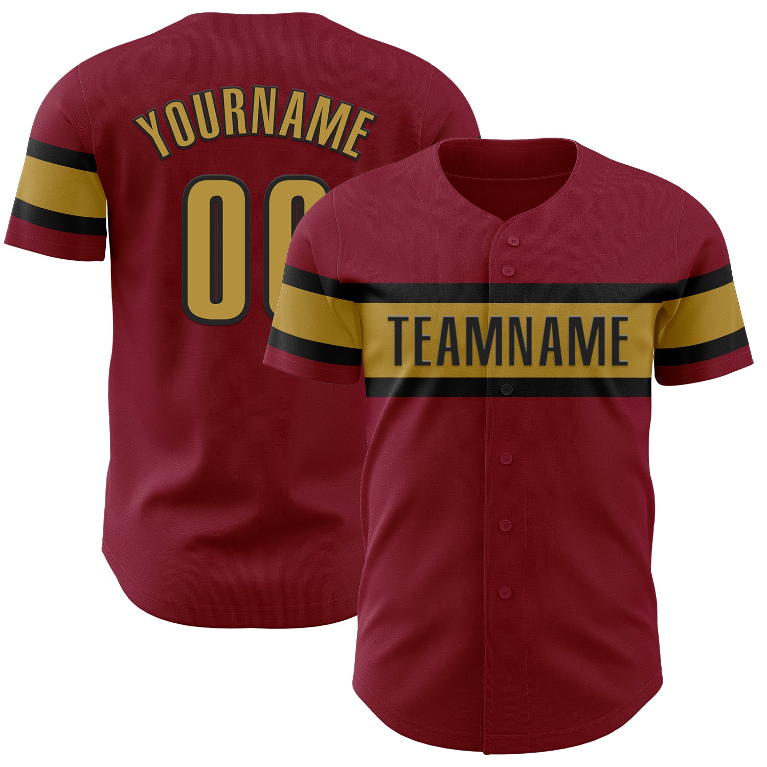 Personalized Crimson Black Gold Baseball Jersey - Custom Team Apparel 3 Personalized Crimson Old Gold-Black Baseball Jersey