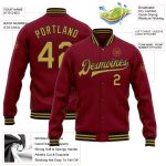Personalized Varsity Jacket in Crimson, Old Gold, and Black - Full-Snap Bomber Style Letterman Jacket Personalized Crimson
