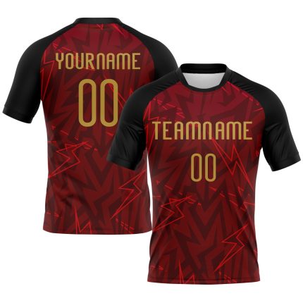 Custom Name and Number Volleyball Uniform Jersey - Personalized Crimson Old Gold-Black Lightning Sublimation Design Personalized