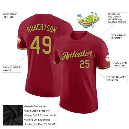 Personalized Performance T-Shirt in Crimson and Old Gold-Black Personalized Crimson Old Gold-Black Performance T-Shirt