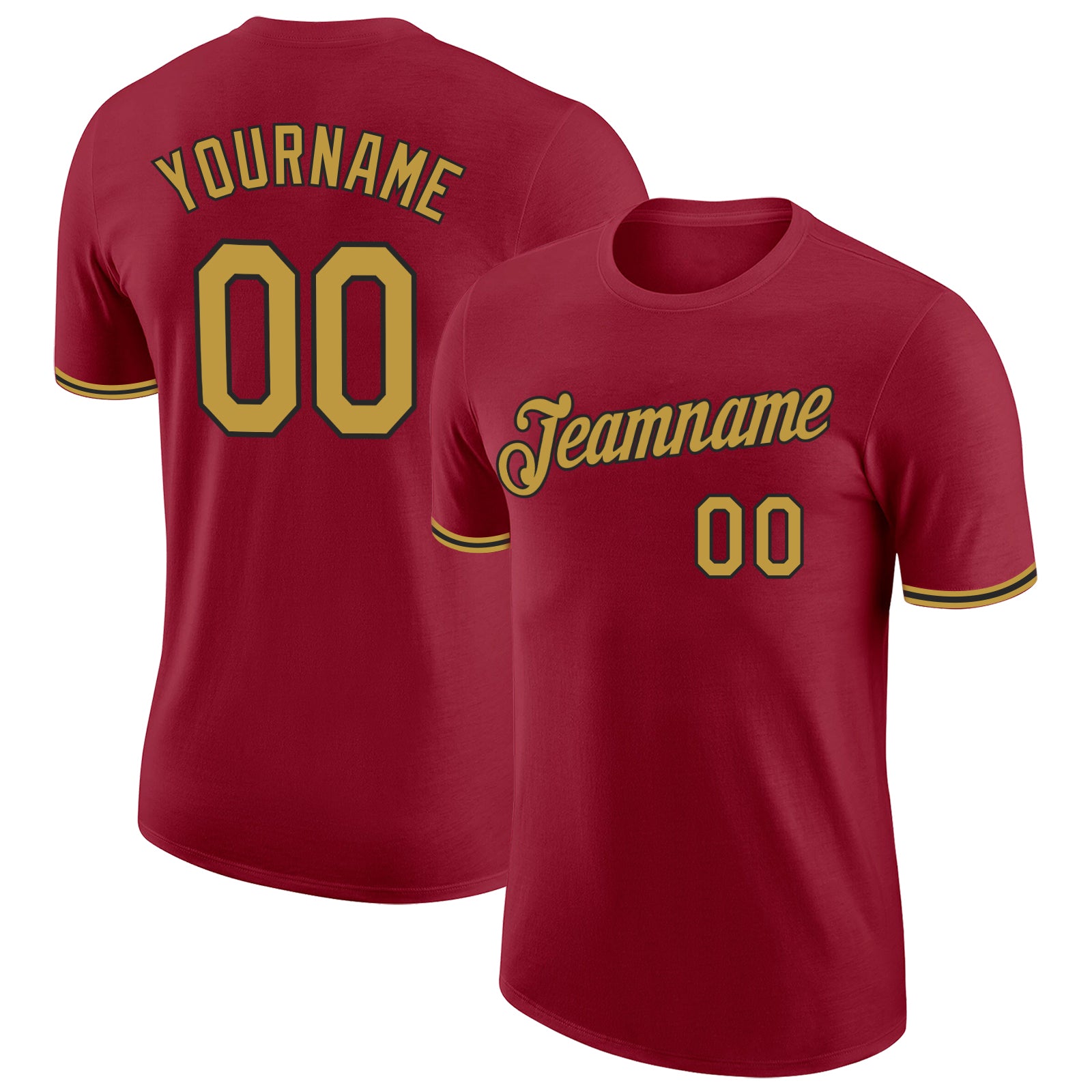 Custom Team Performance T-Shirt with Personalized Name and Number - Crimson Old Gold-Black Personalized Crimson Old Gold-Black