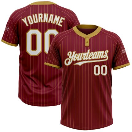 Custom Crimson and Old Gold Pinstripe Unisex Two-Button Softball Jersey Personalized Crimson Old Gold Pinstripe White Two-Button