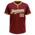 Custom Crimson and Old Gold Pinstripe Unisex Two-Button Softball Jersey Personalized Crimson Old Gold Pinstripe White Two-Button