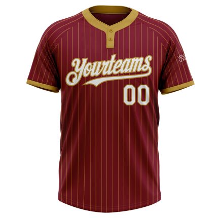 Custom Crimson and Old Gold Pinstripe Unisex Two-Button Softball Jersey Personalized Crimson Old Gold Pinstripe White Two-Button