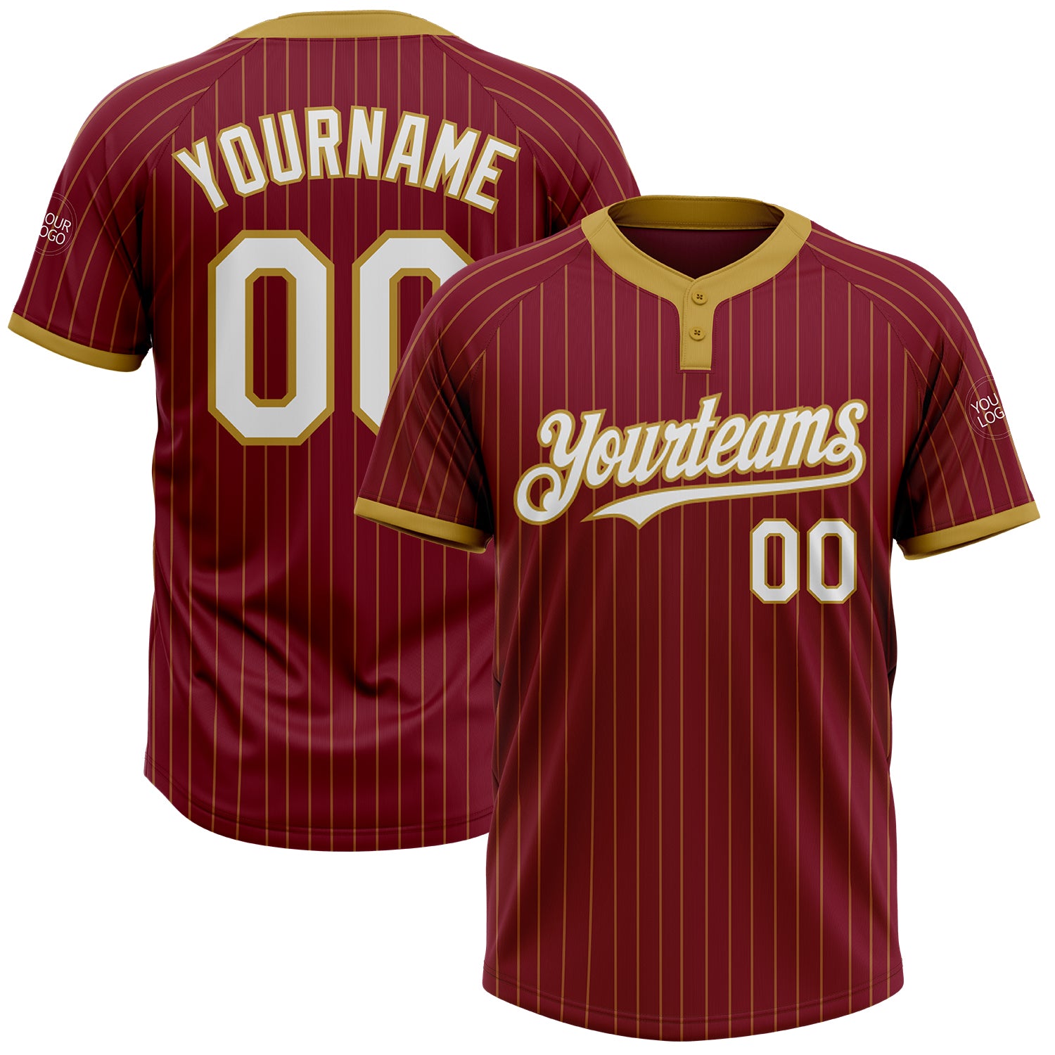 Custom Name and Number Softball Jersey for Team, Personalized Crimson Old Gold Pinstripe Unisex, Two-Button Design Personalized