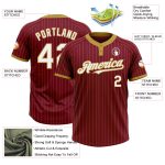 Custom Crimson and Old Gold Pinstripe Unisex Two-Button Softball Jersey Personalized Crimson Old Gold Pinstripe White Two-Button