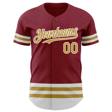 Personalized Baseball Jersey in Crimson Old Gold and White Line Design Personalized Crimson Old Gold-White Line Baseball
