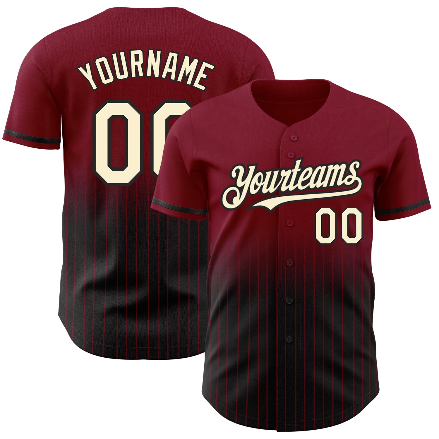 Personalized Fashion Baseball Jersey - Crimson Pinstripe Cream Black Fade Personalized Crimson Pinstripe Cream-Black Fade