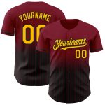 Personalized Crimson Gold-Black Fade Baseball Jersey with Pinstripe Design Personalized Crimson Pinstripe Gold-Black Fade