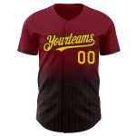 Personalized Crimson Gold-Black Fade Baseball Jersey with Pinstripe Design Personalized Crimson Pinstripe Gold-Black Fade
