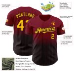 Personalized Crimson Gold-Black Fade Baseball Jersey with Pinstripe Design Personalized Crimson Pinstripe Gold-Black Fade