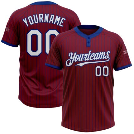 Personalized Unisex Softball Jersey Crimson Royal Pinstripe White Two-Button Personalized Crimson Royal Pinstripe White Two-Button