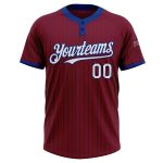 Personalized Unisex Softball Jersey Crimson Royal Pinstripe White Two-Button Personalized Crimson Royal Pinstripe White Two-Button