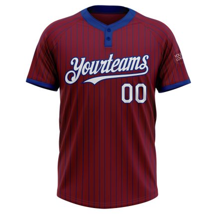 Personalized Unisex Softball Jersey Crimson Royal Pinstripe White Two-Button Personalized Crimson Royal Pinstripe White Two-Button