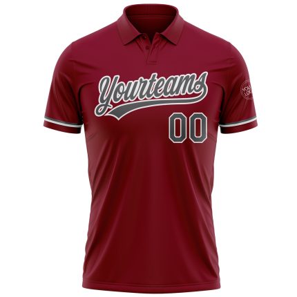 Personalized Crimson Steel Gray White Performance Golf Polo Shirt for Men Personalized Crimson Steel Gray-White Performance