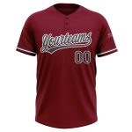 Personalized Steel Gray-White Two-Button Unisex Softball Jersey - Custom Crimson Design Personalized Crimson Steel Gray-White