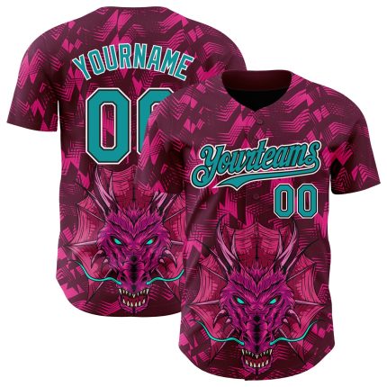 Personalized Crimson Teal-Black 3D Dragon Pattern Baseball Jersey - Authentic Design Personalized Crimson Teal-Black 3D Pattern