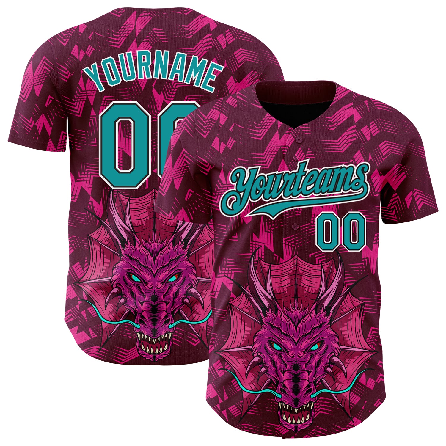 Personalized Crimson Teal-Black 3D Dragon Pattern Baseball Jersey - Authentic Design Personalized Crimson Teal-Black 3D Pattern