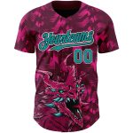 Custom Name and Number Personalized Dragon Baseball Jersey - 3D Crimson Teal-Black Pattern Design Personalized Crimson Teal-Black