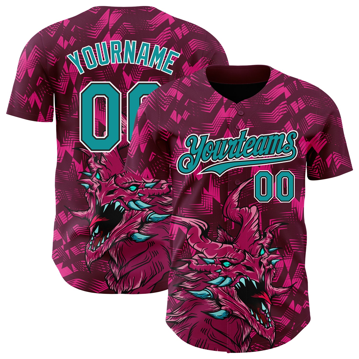Custom Name and Number Personalized Dragon Baseball Jersey - 3D Crimson Teal-Black Pattern Design Personalized Crimson Teal-Black