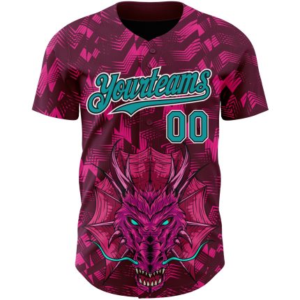 Personalized Crimson Teal-Black 3D Dragon Pattern Baseball Jersey - Authentic Design Personalized Crimson Teal-Black 3D Pattern