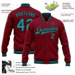 Personalized Crimson Teal Black Bomber Varsity Letterman Jacket Full-Snap Personalized Crimson Teal-Black Bomber Full-Snap