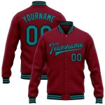 Personalized Crimson Teal Black Bomber Varsity Letterman Jacket Full-Snap Personalized Crimson Teal-Black Bomber Full-Snap
