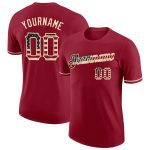 Custom Personalized Crimson Vintage USA Flag T-Shirt with Team Name and Number - City Cream Performance Shirt Personalized