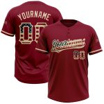 Custom Name & Number Crimson Vintage USA Flag Softball Jersey - Unisex Cream Two-Button Team Apparel Personalized Crimson
