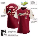Personalized USA Flag Baseball Jersey with Custom Name & Number, Vintage Crimson Cream Authentic Raglan Sleeves Personalized