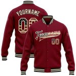 Personalized Vintage USA Flag Bomber Jacket Cream-Black Full-Snap Varsity Letterman Personalized Crimson Vintage USA Flag