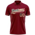 Custom USA Flag Performance Golf Polo Shirt - Personalized Crimson Vintage Cream with Name & Number Personalized Crimson