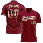 Custom USA Flag Performance Golf Polo Shirt - Personalized Crimson Vintage Cream with Name & Number Personalized Crimson